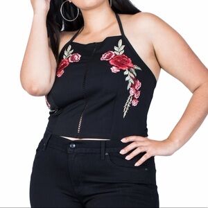 Haute Fox Embroidered Cropped Halter Floral 3X